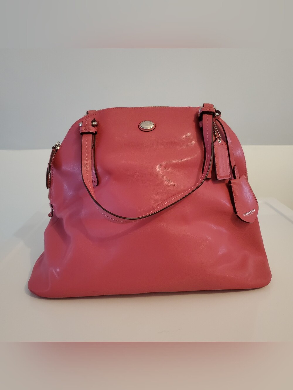 Coach Peyton Strawberry Pink Saffiano Leather PVC Domed Satchel 31408